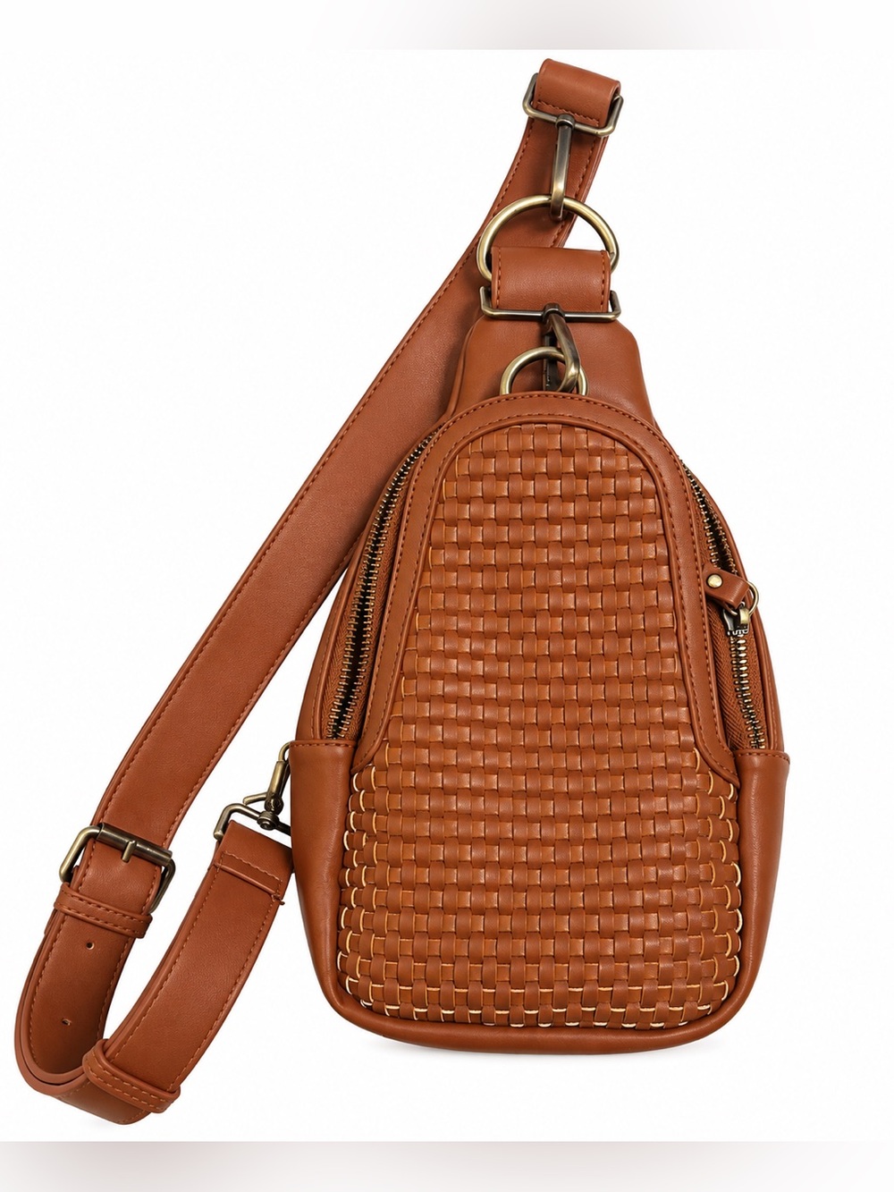 Anthropologie Woven Sling Crossbody - Cognac